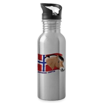 Norwegisches Fjordpferde Kopf mit Flagge - Trinkflasche mit integriertem Trinkhalm - Lightsilver - Rechts