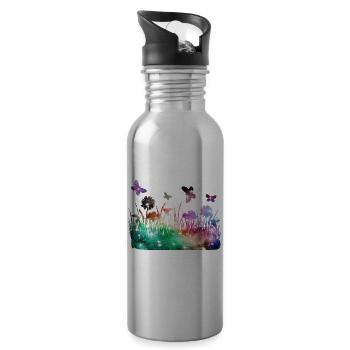 Flower Meadow Galaxy Garden Butterflies - Water bottle with straw - silver - Right