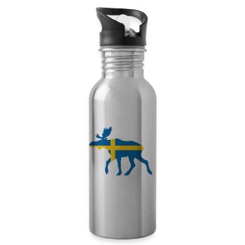 Sweden Moose - Water bottle with straw - silver - Right