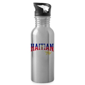 Haitian King Haiti Haiti Flag - Water bottle with straw - silver - Right