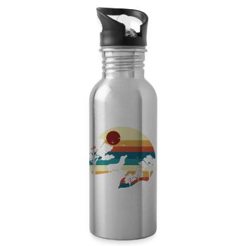 Dackel Hund Geschenk Lustiger Saussage Dog Retro - Trinkflasche mit integriertem Trinkhalm - Lightsilver - Rechts