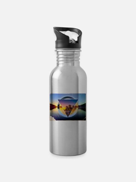 Mount Fuji Newyork Stadtbild Originalfarben - Trinkflasche mit integriertem Trinkhalm - Lightsilver