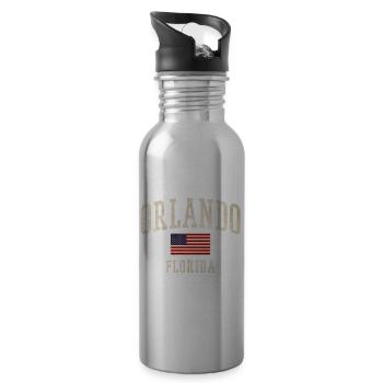 Orlando Florida Vintage Flag Design - Water bottle with straw - silver - Right