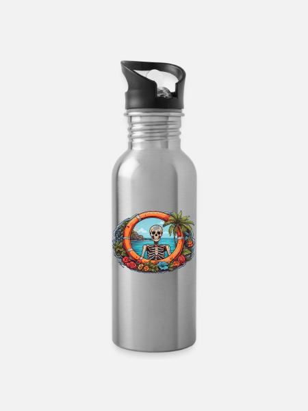 Tropical Skeleton - Water bottle with straw - silver