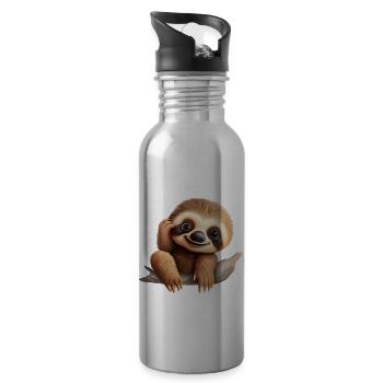 Niedliches Faultier für Kinder für Kinder - Trinkflasche mit integriertem Trinkhalm - Lightsilver - Rechts