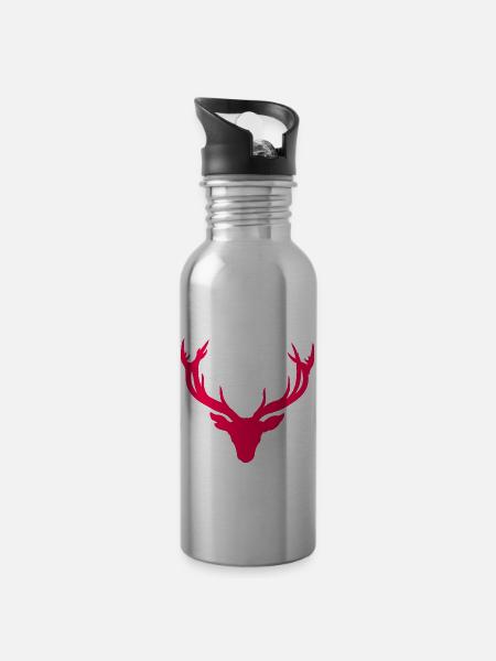Hirschkopf – Für Jäger & Naturfreunde - Trinkflasche mit integriertem Trinkhalm - Lightsilver