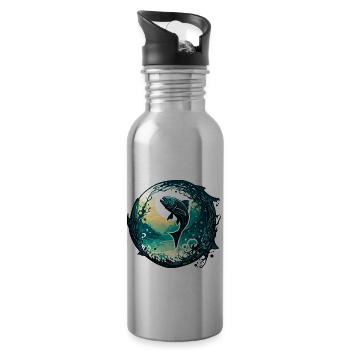 Angler Siluette / Fishing / Fish / Lake / Sport - Water bottle with straw - silver - Right