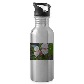 Zartrosa Blüten-Detail - Trinkflasche mit integriertem Trinkhalm - Lightsilver - Rechts