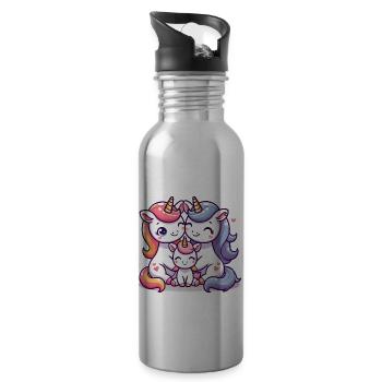 Licorne Famille Mère Et Père Avec Un Enfant - Gourde avec paille intégrée - argent clair - Droite