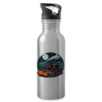 Halloween Ghost Locomotive Railway Pumpkin Funny - Water bottle with straw - silver - Right