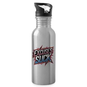 Excuses Suck 13 - Trinkflasche mit integriertem Trinkhalm - Lightsilver - Rechts