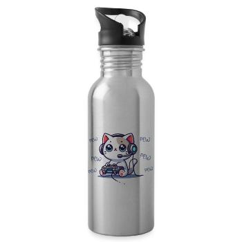 Ich Zocke Nicht Ohne Meine Katze Gamer Pew Pew - Trinkflasche mit integriertem Trinkhalm - Lightsilver - Rechts
