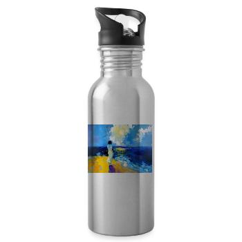 Mom on the beach - Water bottle with straw - silver - Right