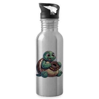 Mollige Cartoon Schildkröte im Donut-Look - Trinkflasche mit integriertem Trinkhalm - Lightsilver - Rechts