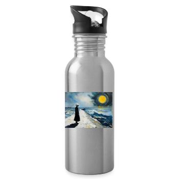 Mom on the Beach 5 - Water bottle with straw - silver - Right