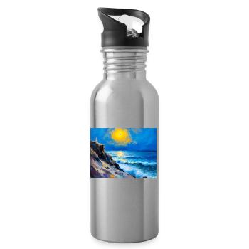 Mom on the Beach 6 - Water bottle with straw - silver - Right