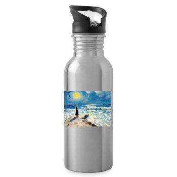 Mom on the Beach 12 - Water bottle with straw - silver - Right