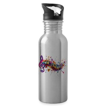 Color Magic Melodies Motenschlüssel Illustration - Water bottle with straw - silver - Right
