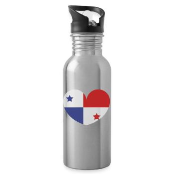 Drapeau du cœur du Panama - Gourde avec paille intégrée - argent clair - Droite
