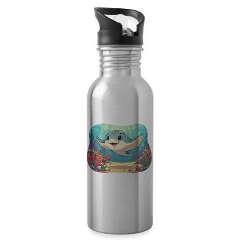 Happy manta ray in the reef - Water bottle with straw - silver - Right