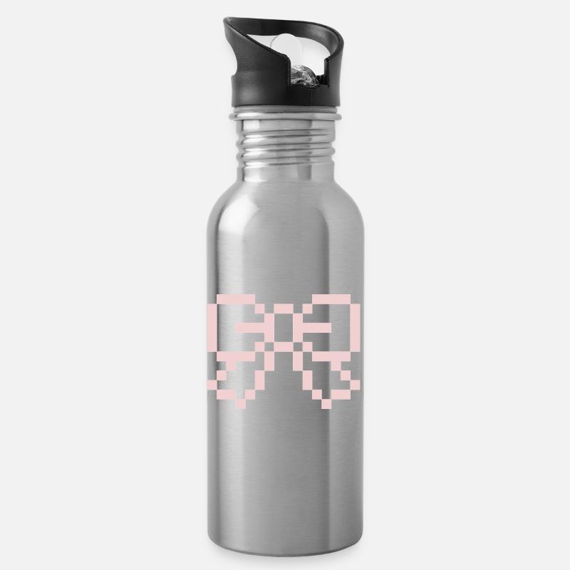 Pink Pixel Bow - Trinkflasche mit integriertem Trinkhalm - Lightsilver