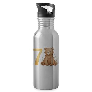 Wasserfarbener Bär mit Sieben - Trinkflasche mit integriertem Trinkhalm - Lightsilver - Rechts