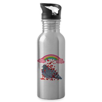Happy Valentine Pigeon Friend - Trinkflasche mit integriertem Trinkhalm - Lightsilver - Rechts