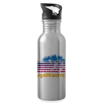 synthwave pandanus - Water bottle with straw - silver - Right