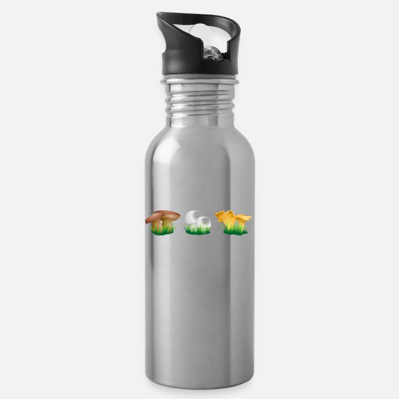 Pilze - Trinkflasche mit integriertem Trinkhalm - Lightsilver