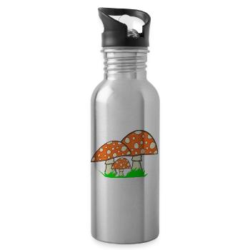naturgrafik, Fliegenpilze, tolle Waldmotive - Trinkflasche mit integriertem Trinkhalm - Lightsilver - Rechts
