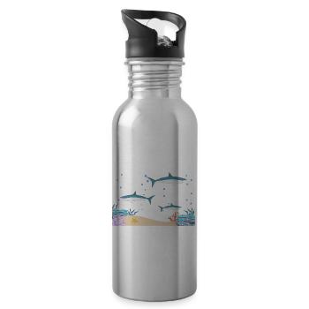 With Dolphins Swimming Dolphin Ocean Sea Mammal - Water bottle with straw - silver - Right