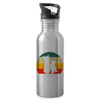 Katze Hundefreund Katzenliebhaber Retro Hunde - Trinkflasche mit integriertem Trinkhalm - Lightsilver - Rechts