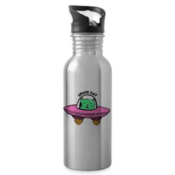 Katze in Ufo Space Cats | witzig Weltraum Katzen - Trinkflasche mit integriertem Trinkhalm - Lightsilver - Rechts