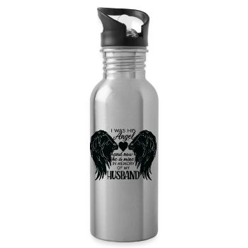 i was his angel now he is mine Husband - Water bottle with straw - silver - Right
