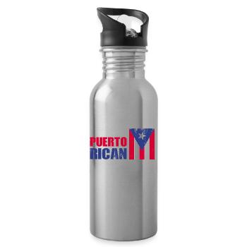 Puerto Rico Flagge | Puerto Ricaner Geschenkideen - Trinkflasche mit integriertem Trinkhalm - Lightsilver - Rechts
