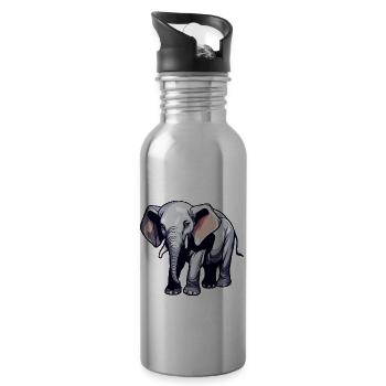 Elephant / Animal / Safari / Zoo / Africa / Comic - Water bottle with straw - silver - Right