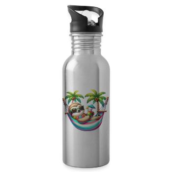 Urlaub Glückseligkeit Faultier Faul für einen - Trinkflasche mit integriertem Trinkhalm - Lightsilver - Rechts