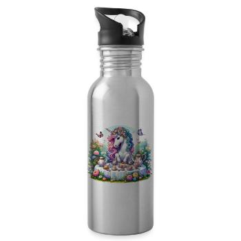 Einhorns Wald-Teeparty für einen Frauen, Mädchen - Trinkflasche mit integriertem Trinkhalm - Lightsilver - Rechts