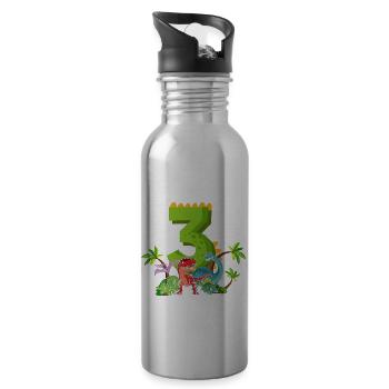 3 ans anniversaire dinosaure dinosaure j’ai 3 ans - Gourde avec paille intégrée - argent clair - Droite
