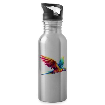 3d geometric multicolor origami parrot - Water bottle with straw - silver - Right