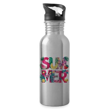 Lebendige Blumen- und Frucht-Sommer-Vibes - Trinkflasche mit integriertem Trinkhalm - Lightsilver - Rechts