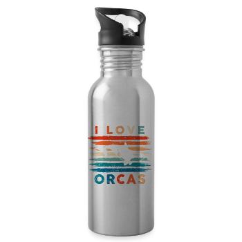 J’adore orca Design pour un fan d’orques - Gourde avec paille intégrée - argent clair - Droite