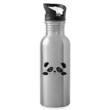 Panda Peeking Cute Adorable Funny Animal Cartoon - Water bottle with straw - silver - Right