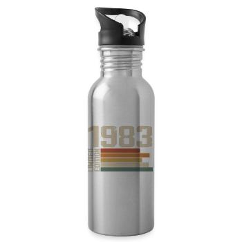 1983 Vintage - Retro 1983 Birthday Gift 1983 - Water bottle with straw - silver - Right