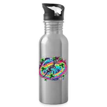Dino St. Patrick's Day Skelett Kleeblatt - Trinkflasche mit integriertem Trinkhalm - Lightsilver - Rechts
