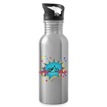 Pferd Pop Art Comic Retro Herzschlag - Trinkflasche mit integriertem Trinkhalm - Lightsilver - Rechts