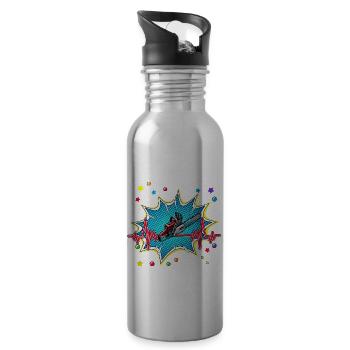 Frisbee Pop Art Comic Retro Herzschlag - Trinkflasche mit integriertem Trinkhalm - Lightsilver - Rechts