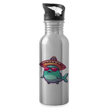 Whale Funny Sombrero - Water bottle with straw - silver - Right