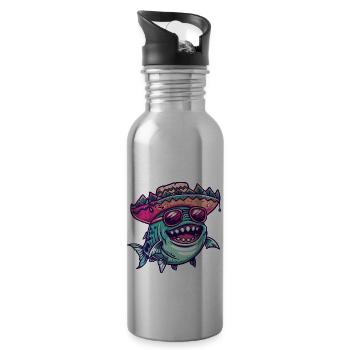 Piranha Fisch Sombrero - Trinkflasche mit integriertem Trinkhalm - Lightsilver - Rechts