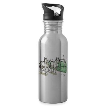 Two elegant horses - Water bottle with straw - silver - Right